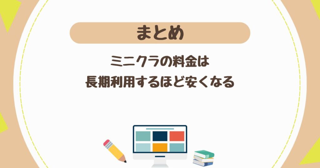 ＜まとめ＞minikura(ミニクラ)の料金は長期利用するほど安くなる